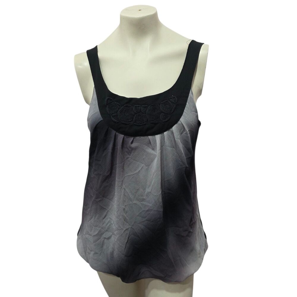 Wrapper Ombre Bubble Hem Tank Top Black Gray Rosette Y2K Women’s Large